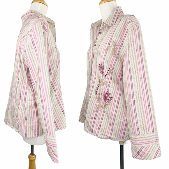 J. Jill Cotton VNTG Button Down Embroidered Shirt - Picture 3 of 9